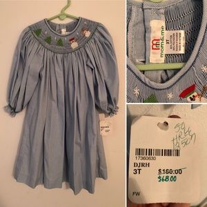 NWT - Mom & Me 3T Smocked Christmas Snowman Dress